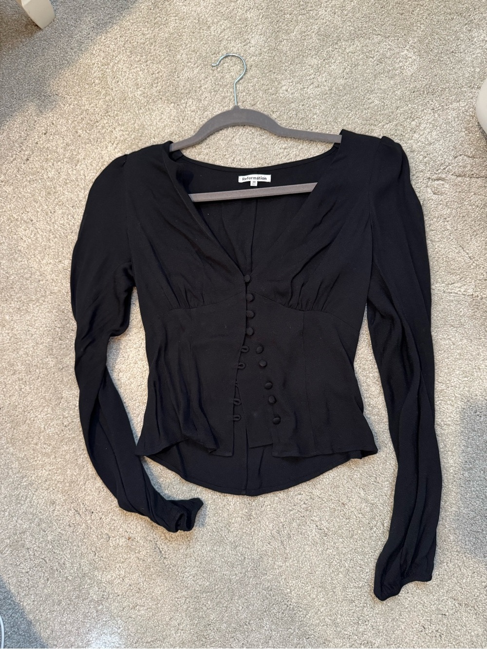 Reformation Black Button Long-Sleeve Top